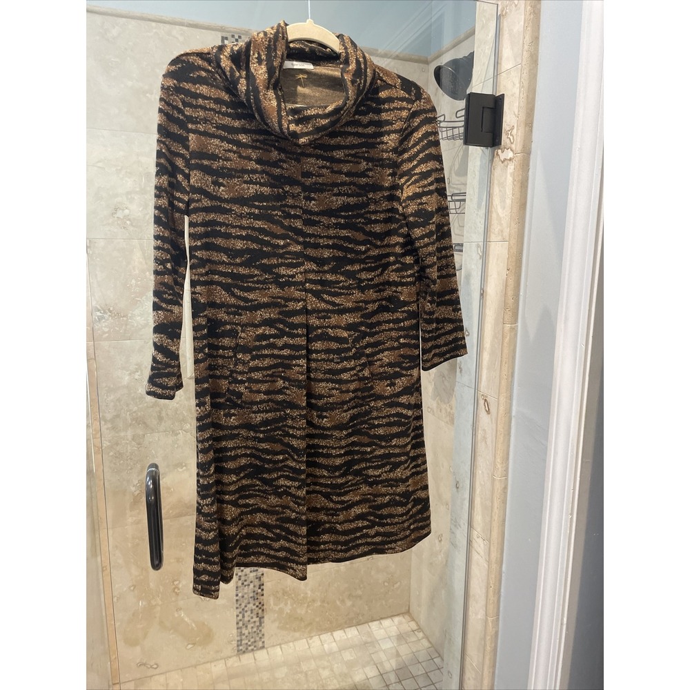 Tyler Boe Snake Animal Print Cowl Neck Sweater Dress Brown Black Small NWT